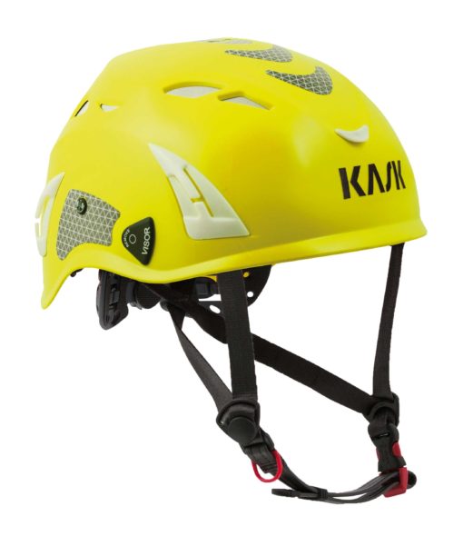Bright yellow KASK Super Plasma Hi-Viz Helmet.