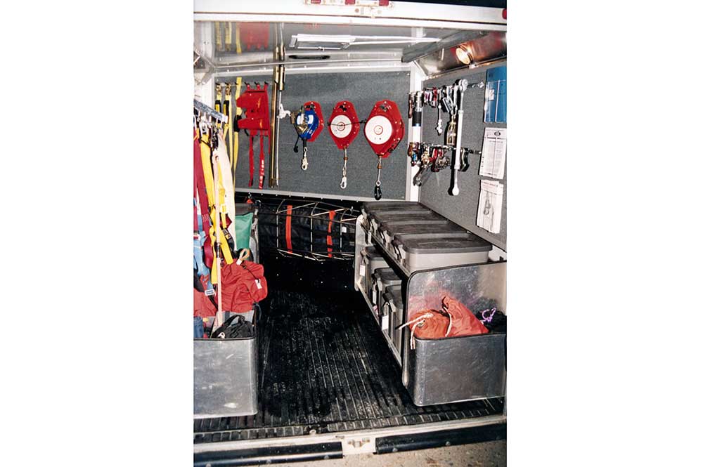 Inside view of the training truck full of equipment.