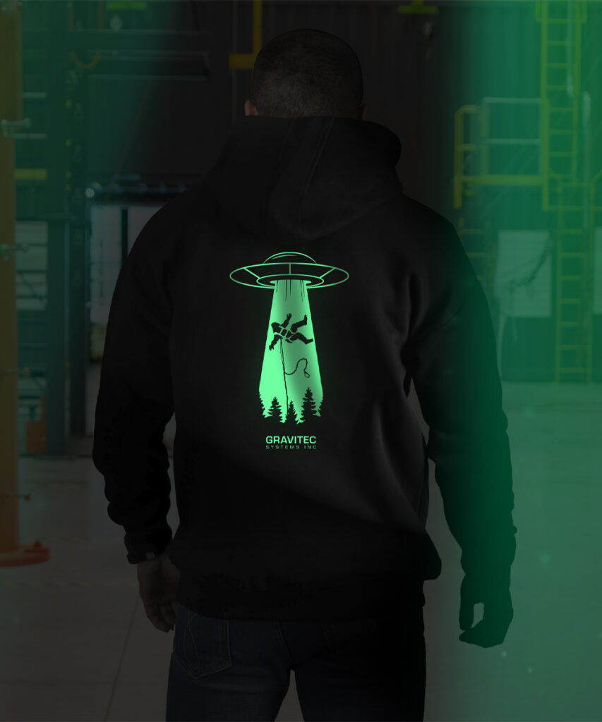 "Safe Squatch" – Fall Protection Abduction Hoodie (Glow in the dark)