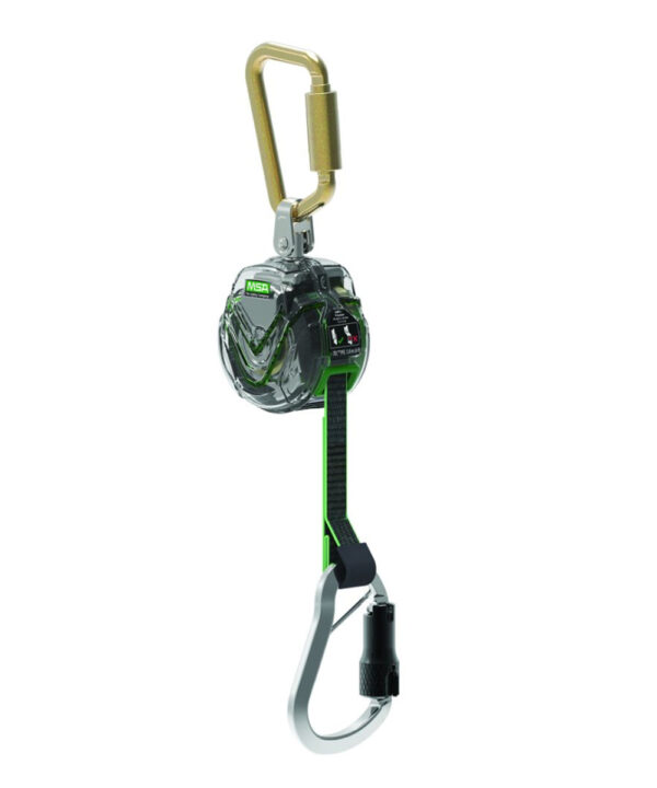 MSA V-TEC Mini PFL, 6' (1.8m), single-leg, aluminum swivel carabiner, steel carabiner